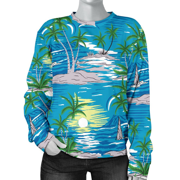 Palm Tree Beach Women Crewneck Sweatshirt - JorJune