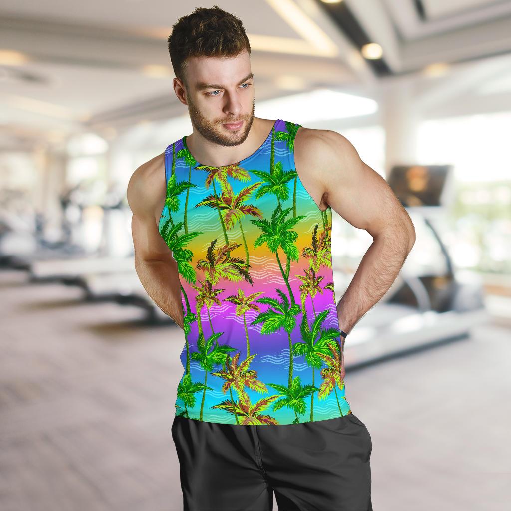 Palm Tree Rainbow Pattern Men Tank Top - JorJune