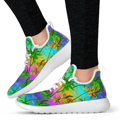 Palm Tree Rainbow Pattern Mesh Knit Sneakers Shoes