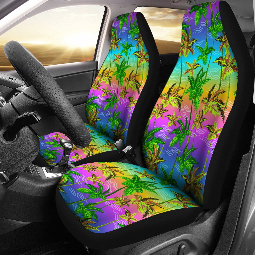 Palm Tree Rainbow Pattern Universal Fit Car Seat Covers - JorJune