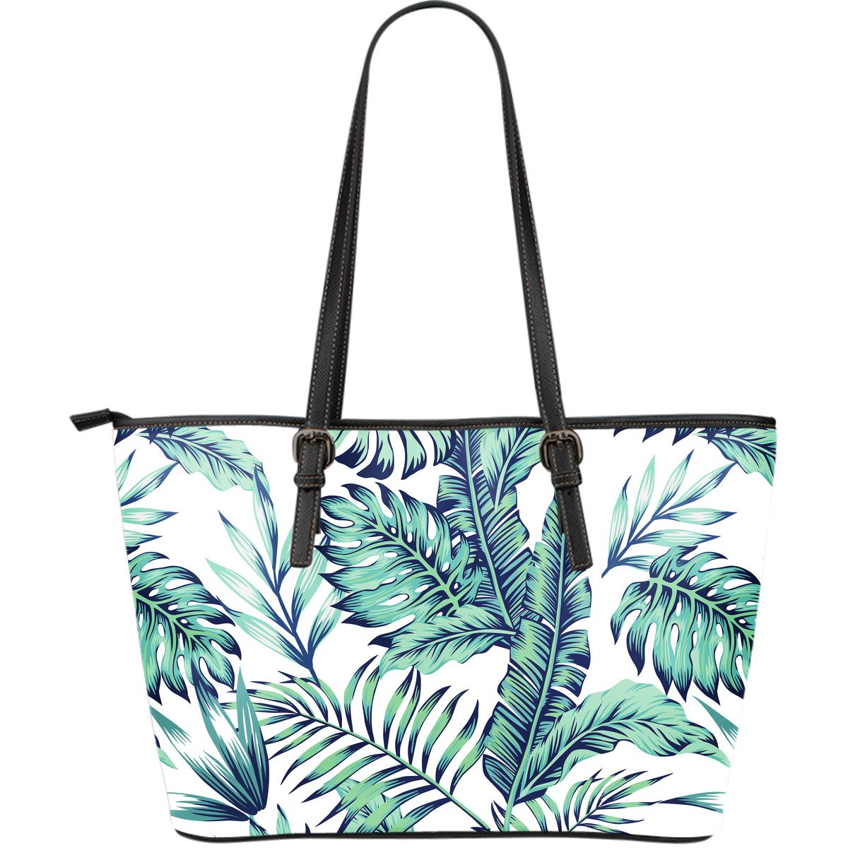 Pattern Tropical Palm Leaves Leather Tote Bag - JorJune