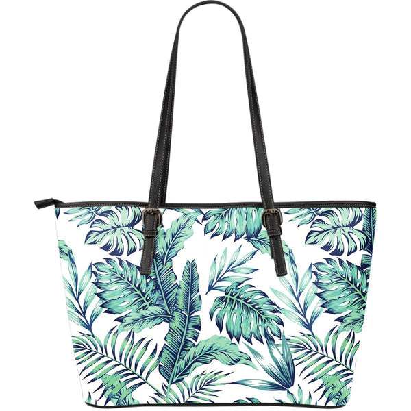 Pattern Tropical Palm Leaves Leather Tote Bag - JorJune