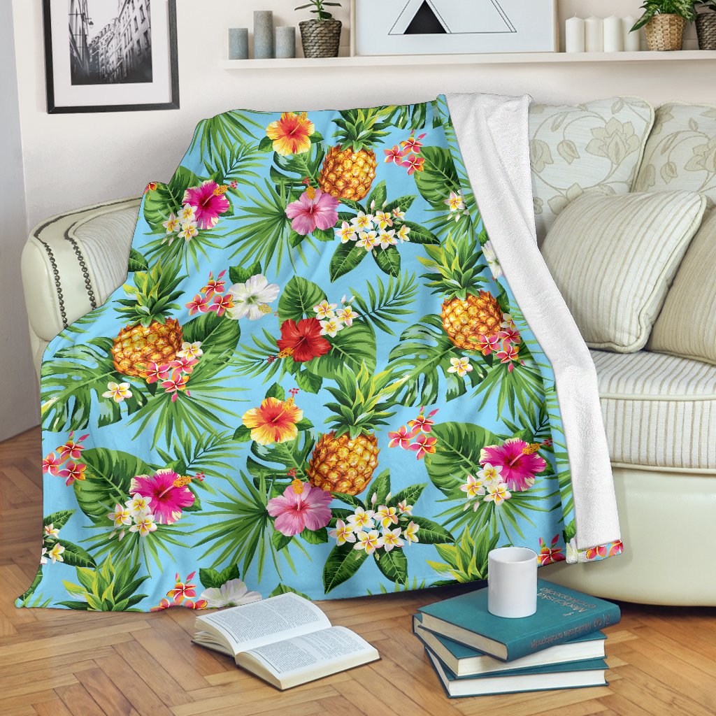 Pineapple Hawaiian Flower Tropical Fleece Blanket - JorJune