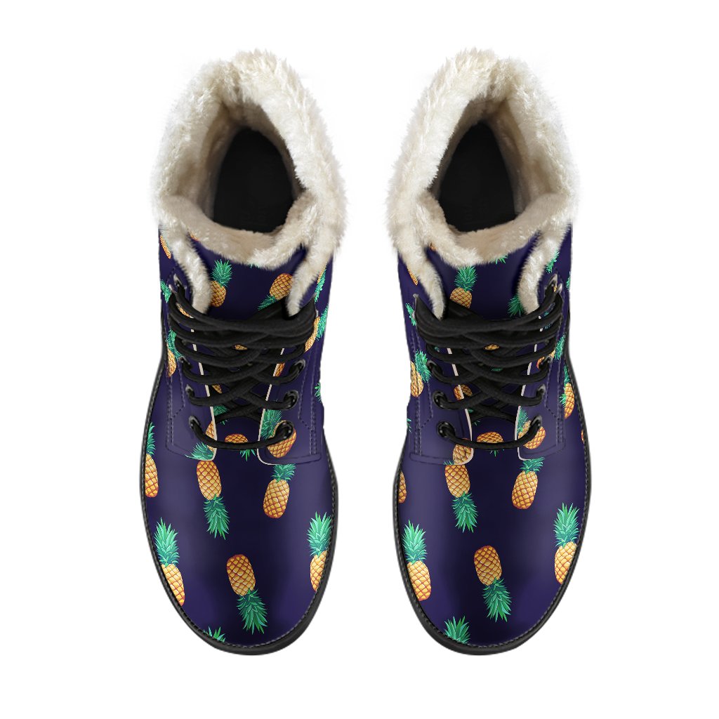 Pineapple Pattern Faux Fur Leather Boots - JorJune