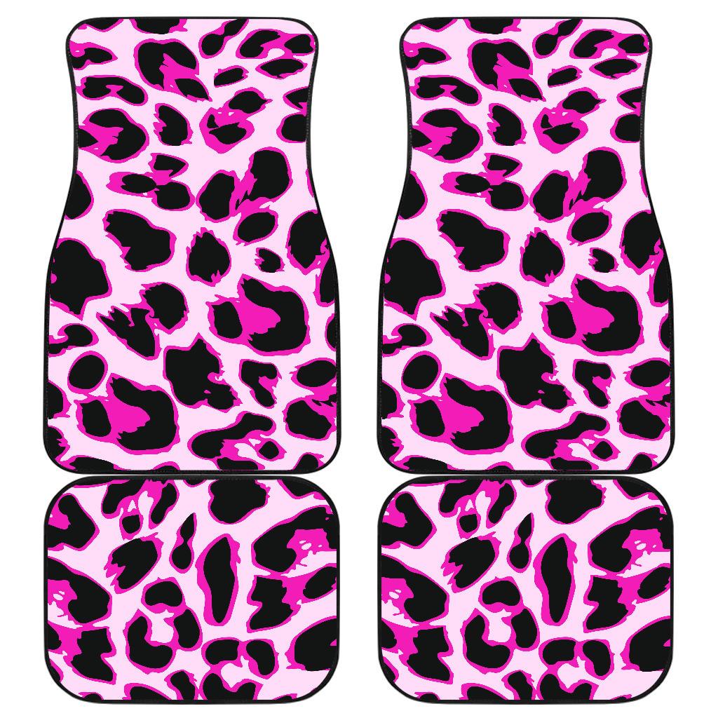 Pink Leopard Print Front And Back Car Floor Mats Jorjune