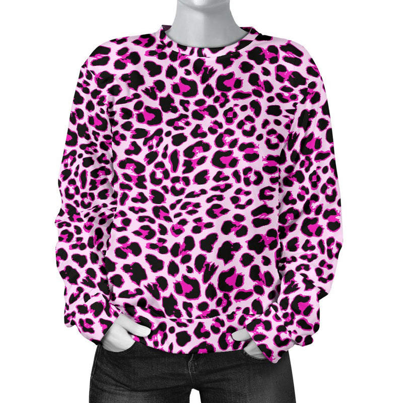 Pink Leopard Print Women Crewneck Sweatshirt - JorJune