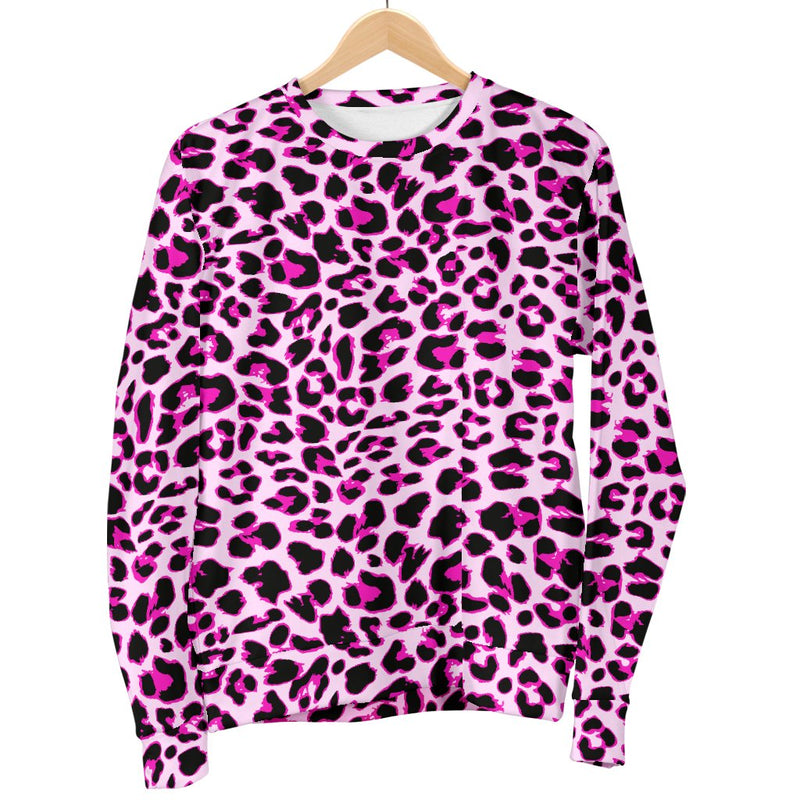 Pink Leopard Print Women Crewneck Sweatshirt - JorJune