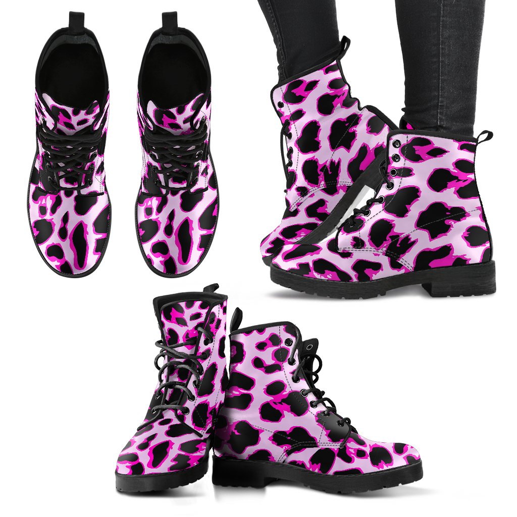 Pink Leopard Print Women Leather Boots Jorjune 9398