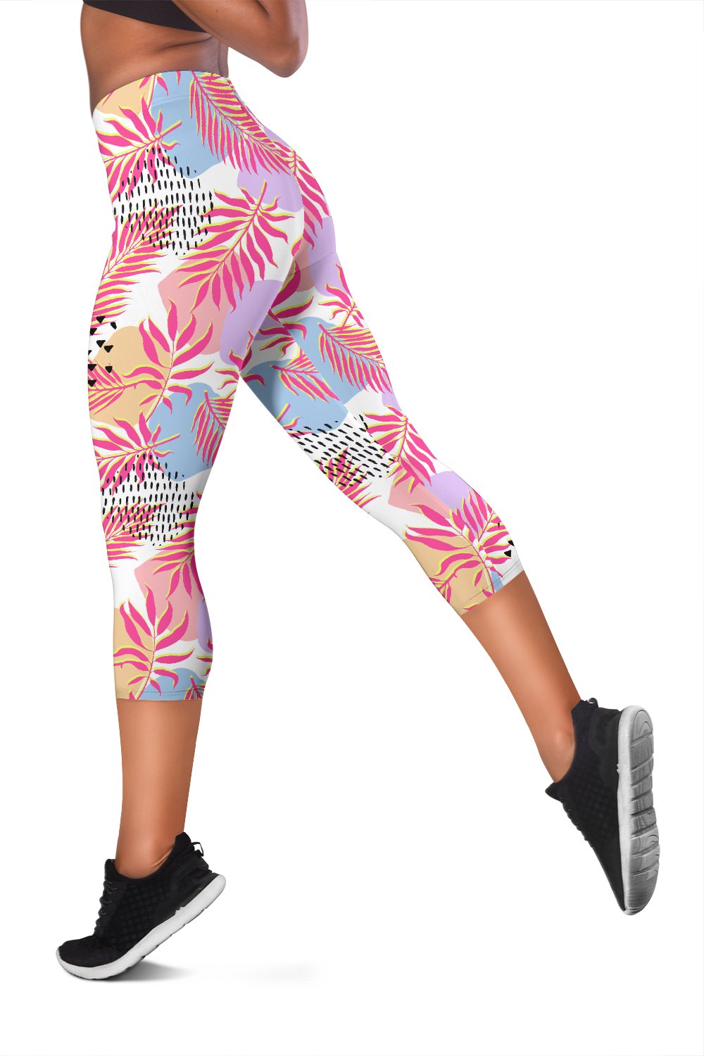 Pink Tropical Palm Leaves Women Capris Jorjune