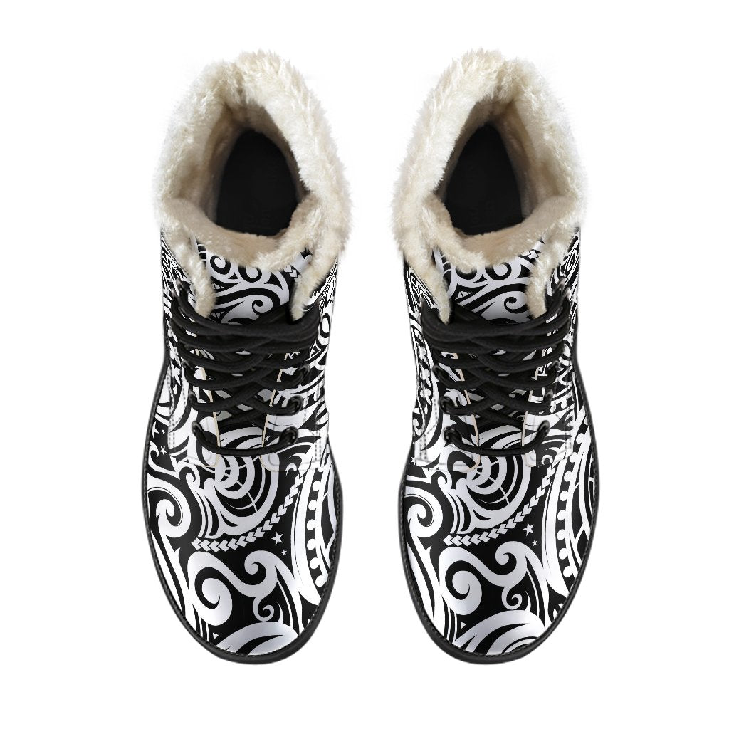 Polynesian Traditional Tribal Faux Fur Leather Boots - JorJune