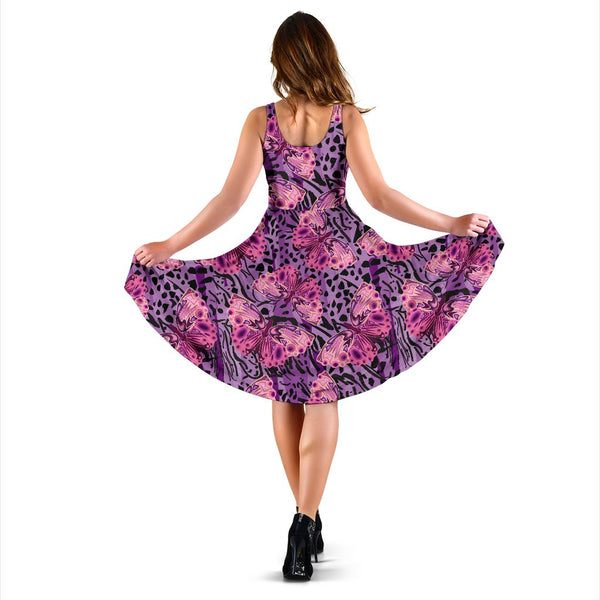 Purple Butterfly Leopard Midi Dress - JorJune