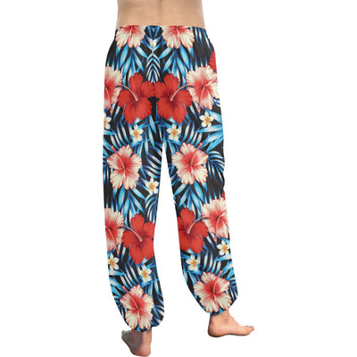 Red Hibiscus Hawaiian flower tropical Harem Pants - JorJune