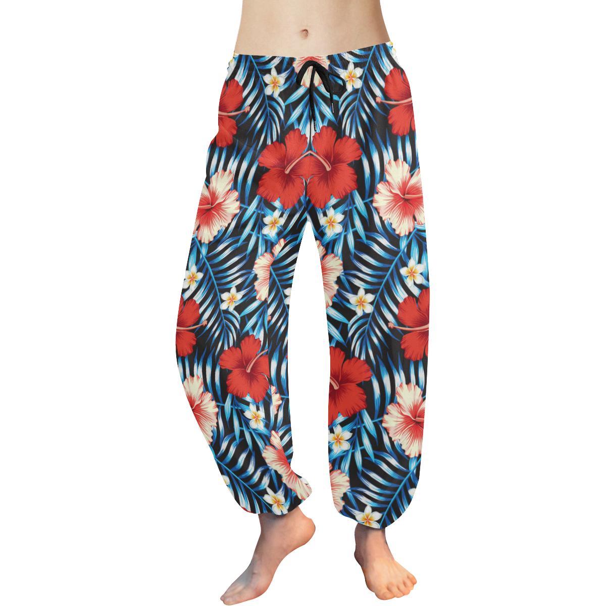 Red Hibiscus Hawaiian flower tropical Harem Pants - JorJune