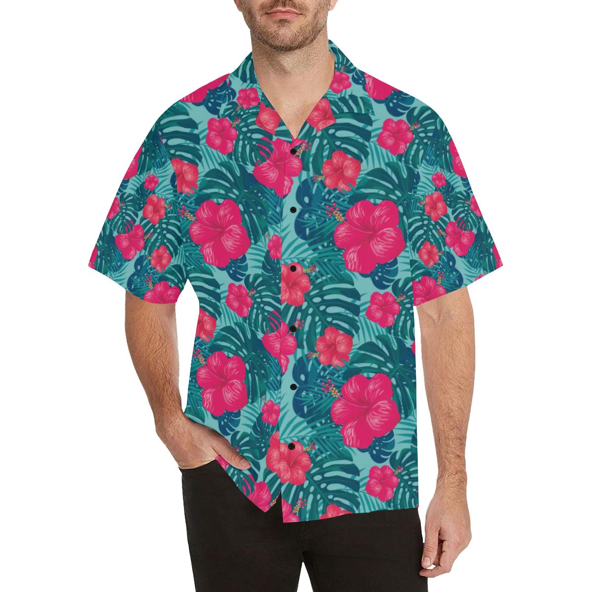 Red Hibiscus Pattern Print Design HB017 Men's Hawaiian Shirt - JorJune