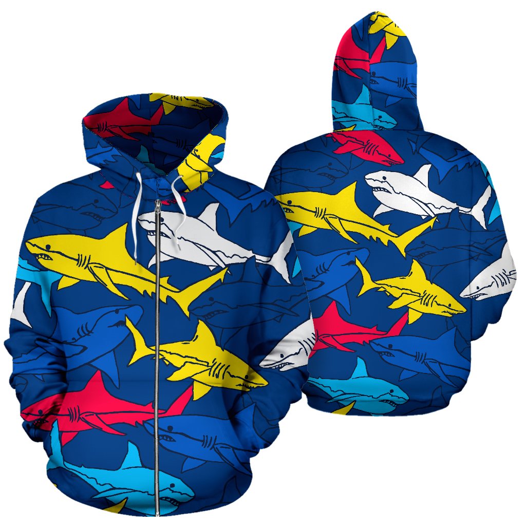 Shark Color Pattern Zip Up Hoodie - JorJune