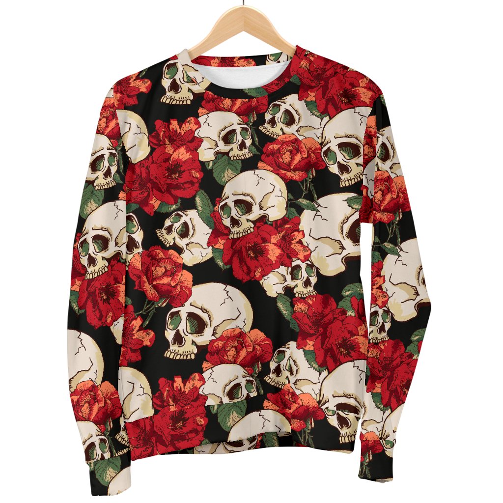 Skull Red Rose Women Crewneck Sweatshirt - JorJune