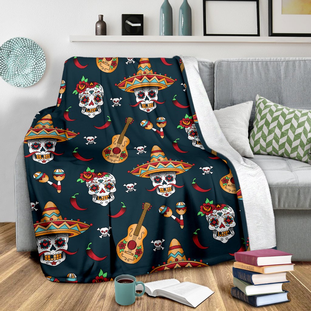 Sugar Skull Mexican Fleece Blanket JorJune