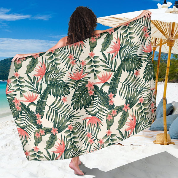 Sweet Tropical Flower Palm Leaves Sarong Pareo Wrap - JorJune