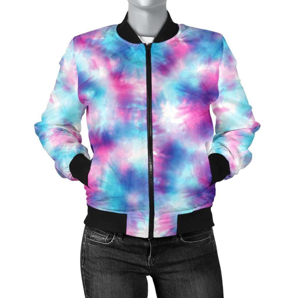 Tie Dye Blue Pink Women's Bomber Jacket - JorJune