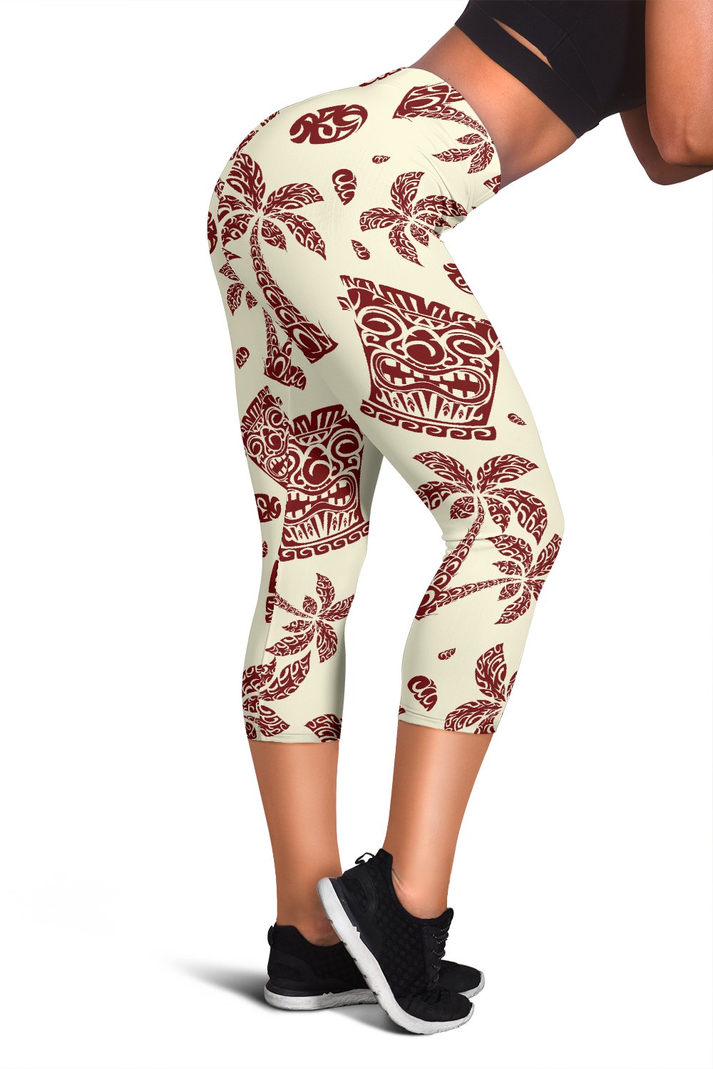 Tiki Tribal Symbol Palm Tree Women Capris Jorjune