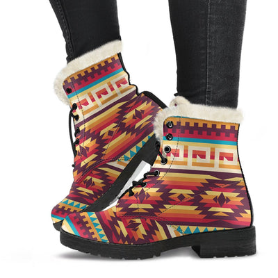 Tribal Aztec Vintage Faux Fur Leather Boots