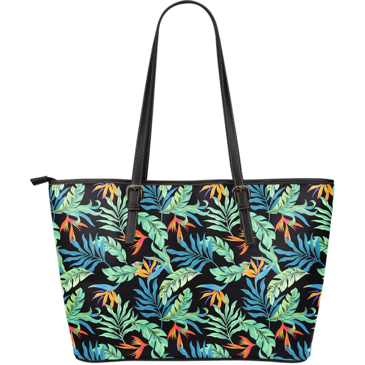 Tropical Palm Leaves Hawaiian Flower Leather Tote Bag - JorJune