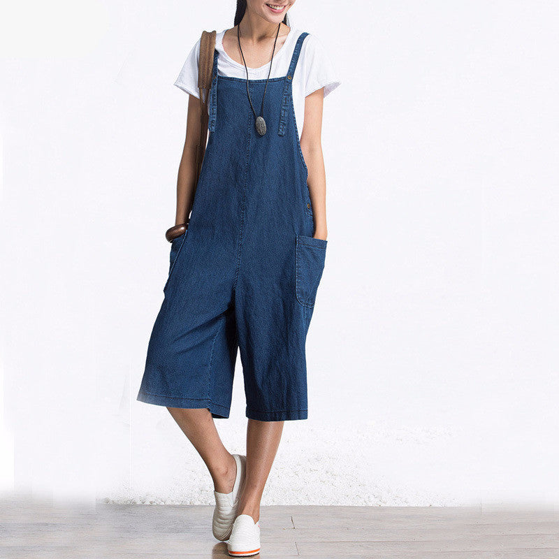 denim overall capris