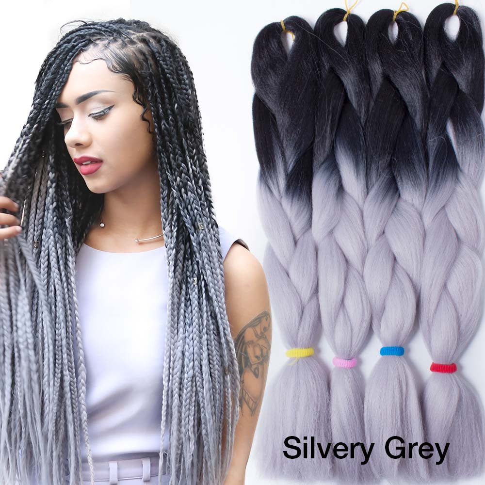 24 100g Silver Ombre Braiding Hair Kinky Twist Hair Two Tone 100g