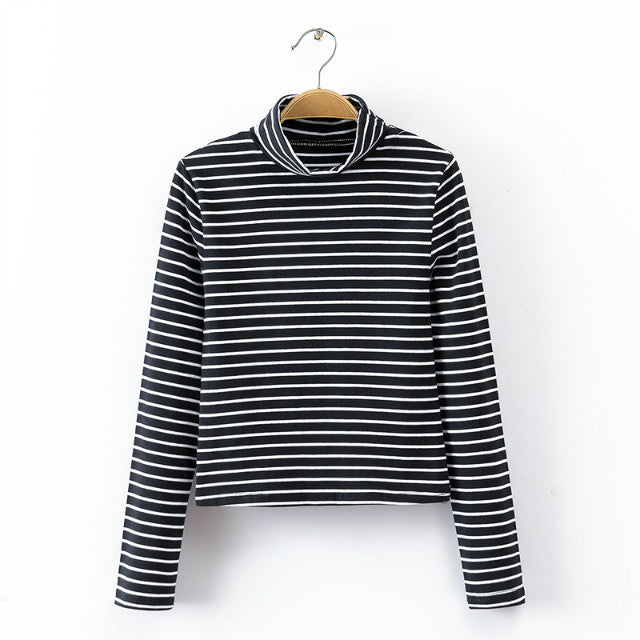 black and white striped long sleeve shirt turtleneck