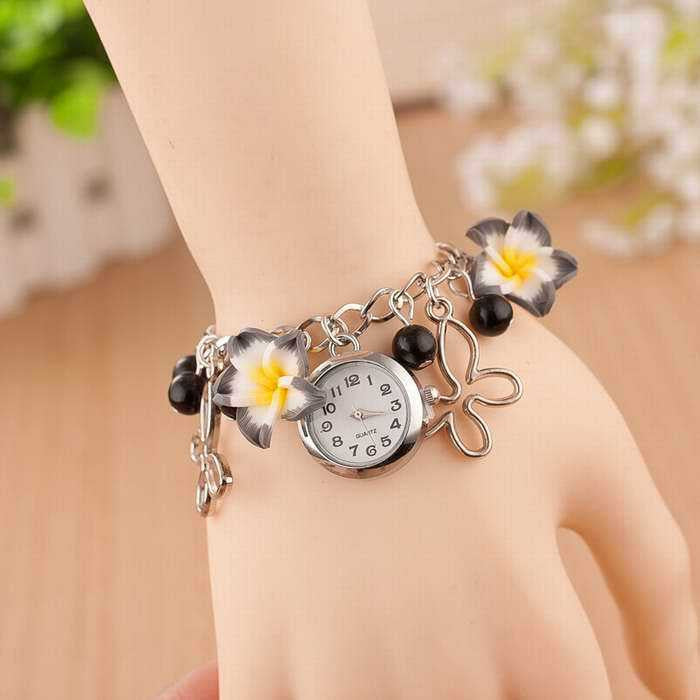 Super 4 Choice Just for You Women Watch Colorful Clay Flower Bracelet Clcoks Quartz Jewellry Watches