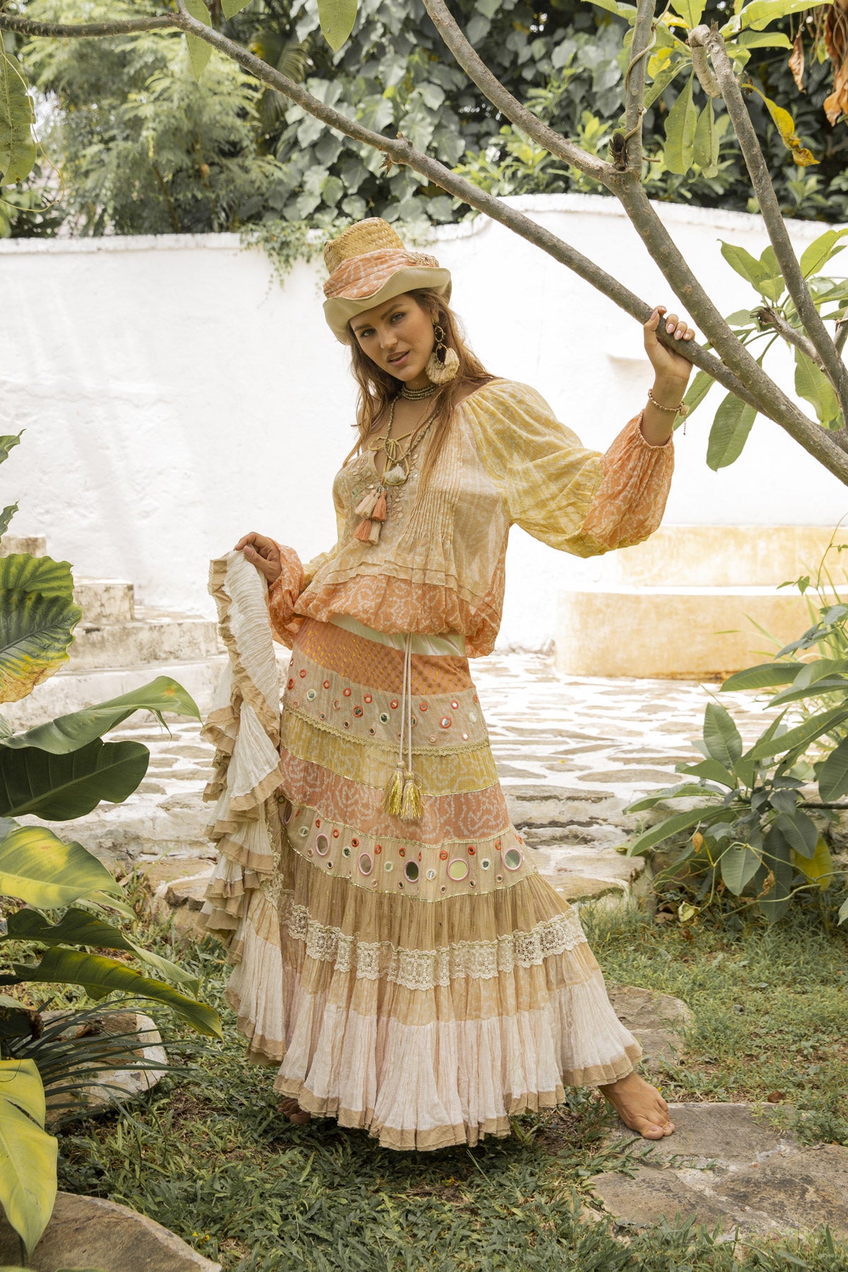 orange maxi skirt boho