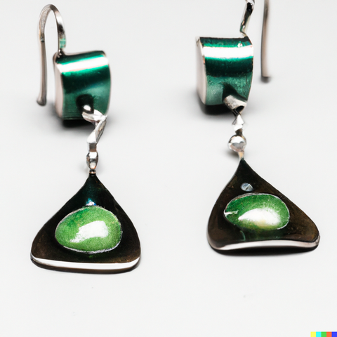 pair of teardrop enamel earrings in green