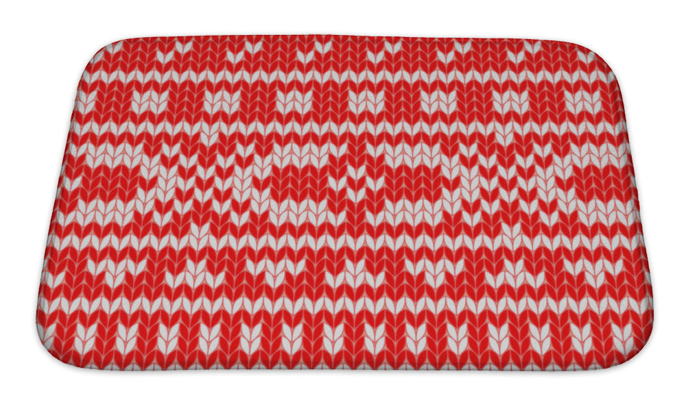 Knitted Scandinavian Sweater In Red And White Bath Mat Rug