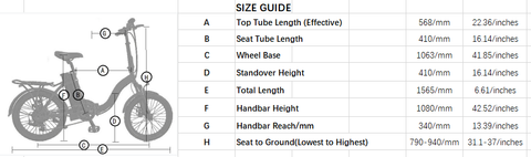 Ecotric Starfish Electric Bike Size Guide