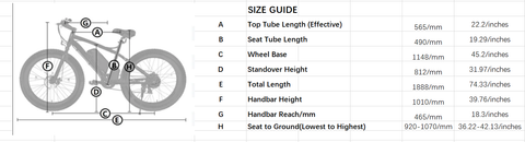 Ecotric 26" Fat Tire EBike Size Guide