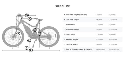 Ecotric Tornado Electric Bike Size Guide