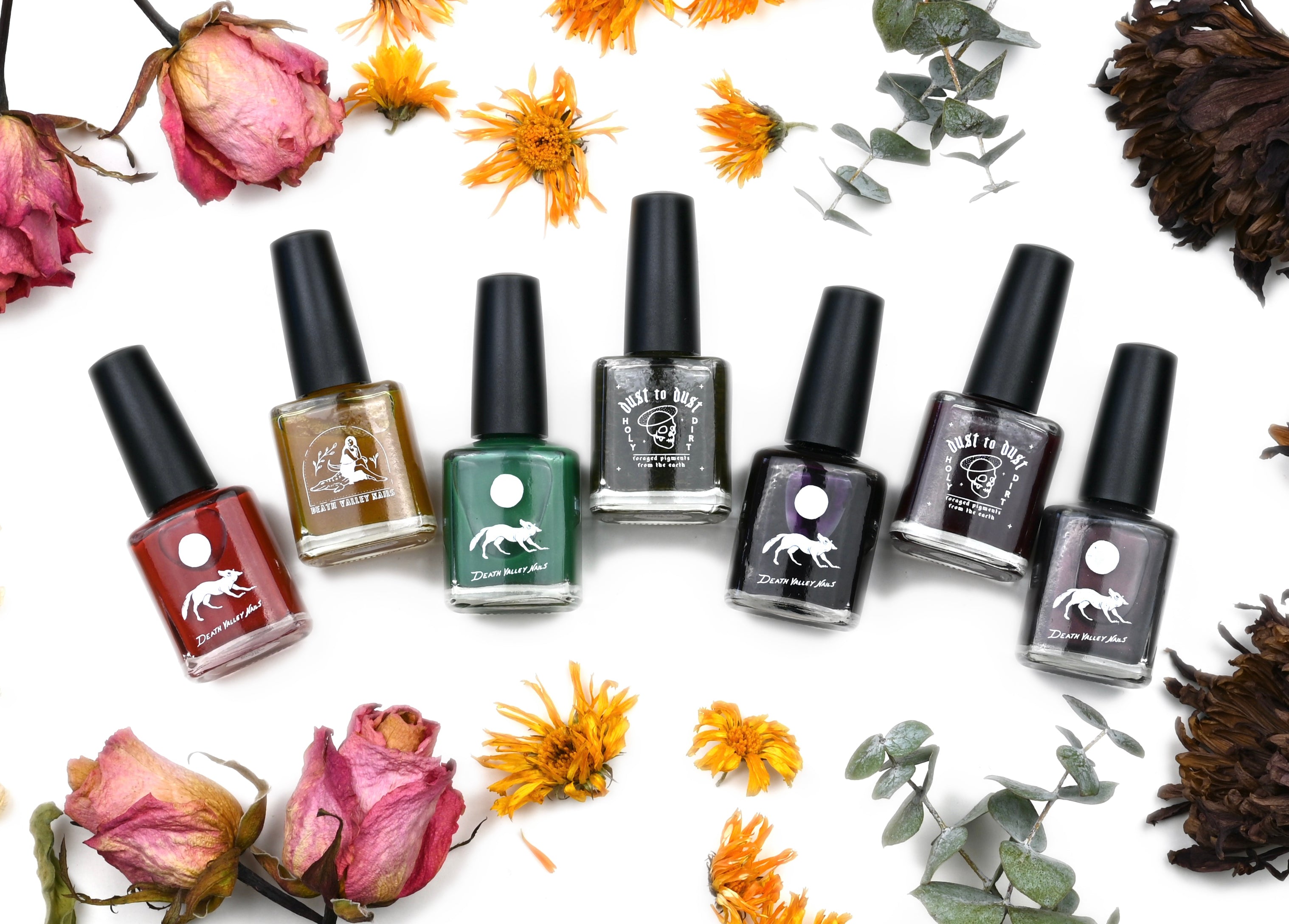 A variety of non-toxic nail polishes from Death Valley Nails
