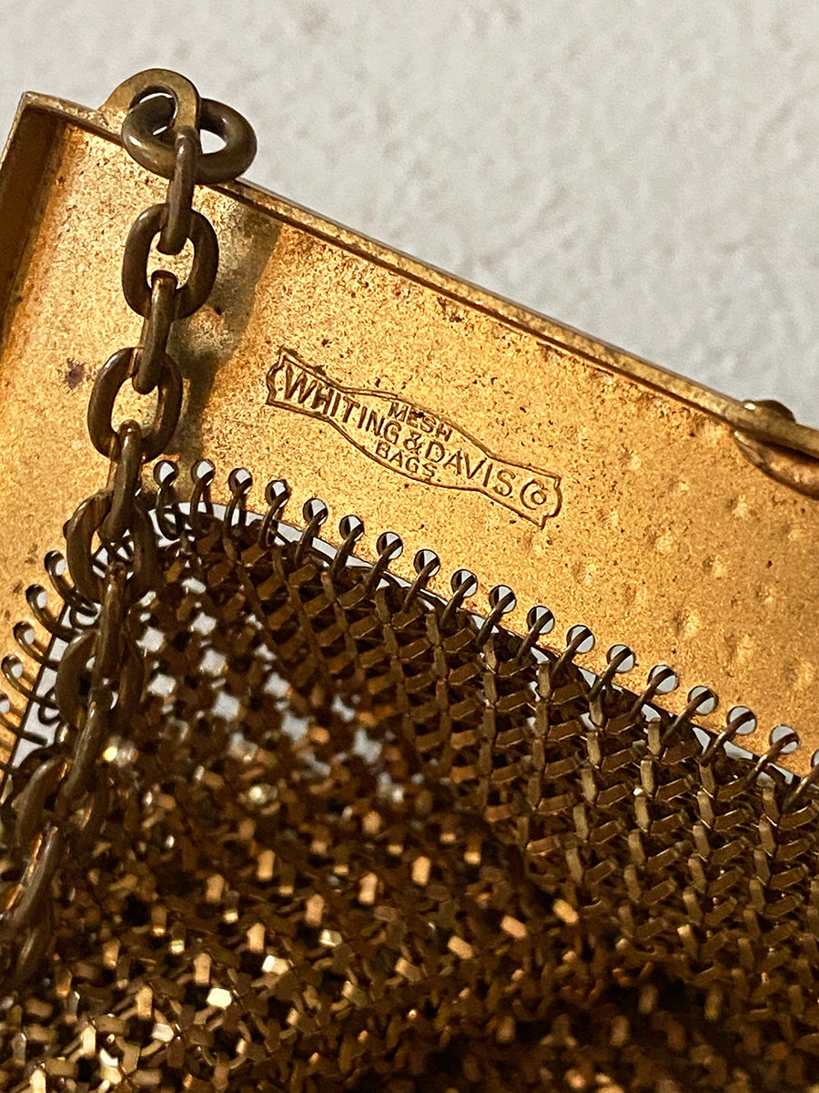 Whiting & Davis Vintage Gold Mesh Textured Key Chain Ring