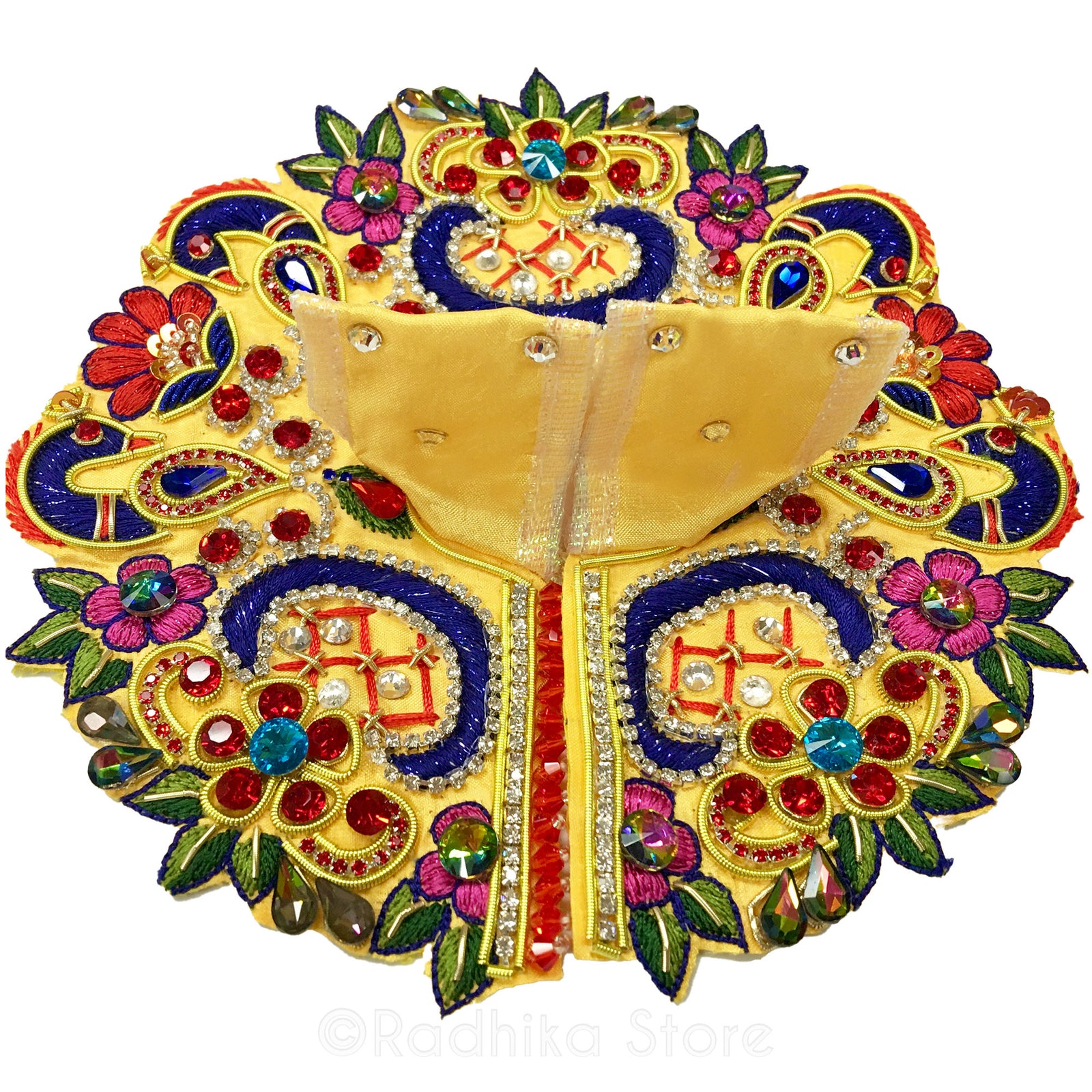 2 No Size) Laddu Gopal Ji Premium Embroidery Dress with Complete Sringar (6  Inches Diameter / Ghera