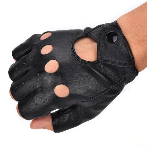 gloves leather fingerless driving finger half pu pair womens mittens punk unisex motor tweet byker