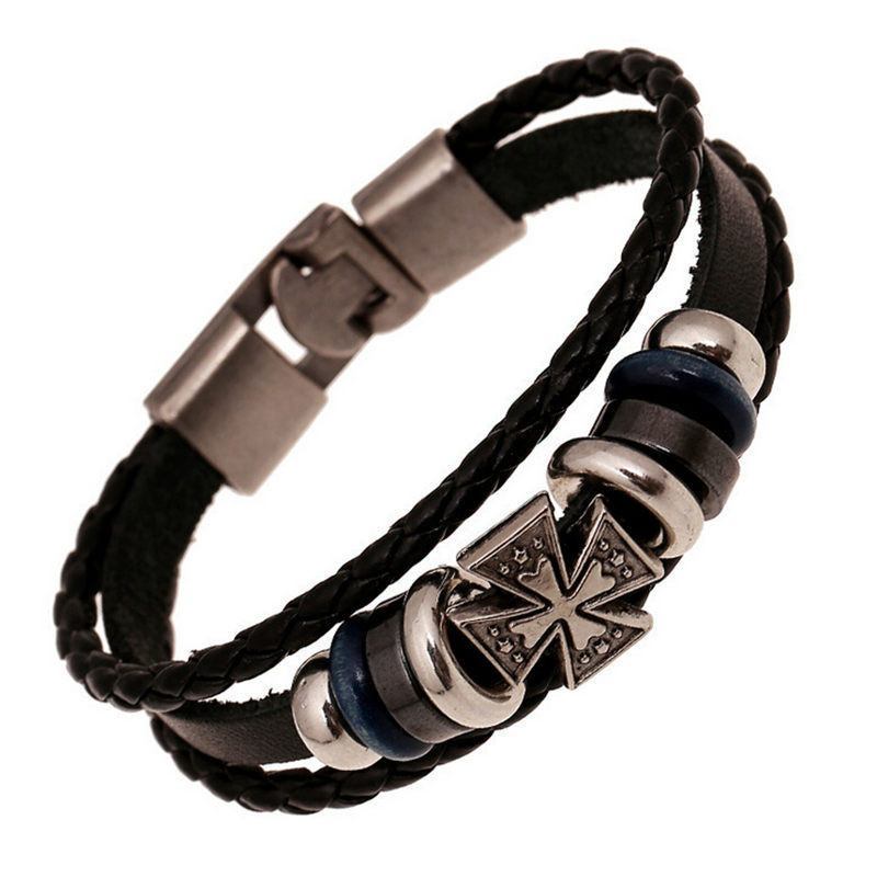 Handmade Leather Bracelet with Cross Charm