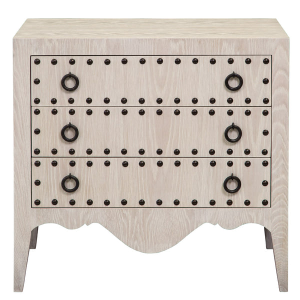 Sandi Bell White Washed Wooden Nightstand with Nail Head detail ...