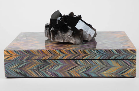 Chevron Patterned Lacquer Box With Decorative Stone