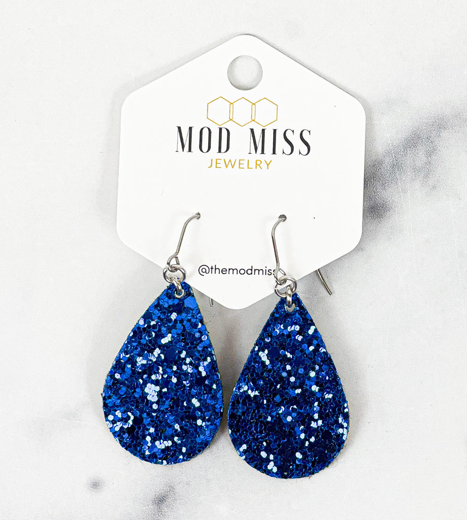 Leather+Canvas Teardrop "Glitter Royal Blue" – Mod Miss Jewelry