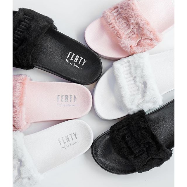 puma fenty fur slides white