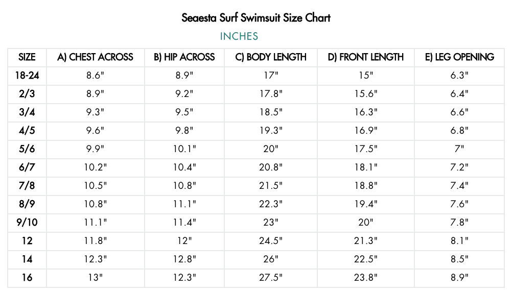 Swimsuit Size Chart – SEAESTA SURF