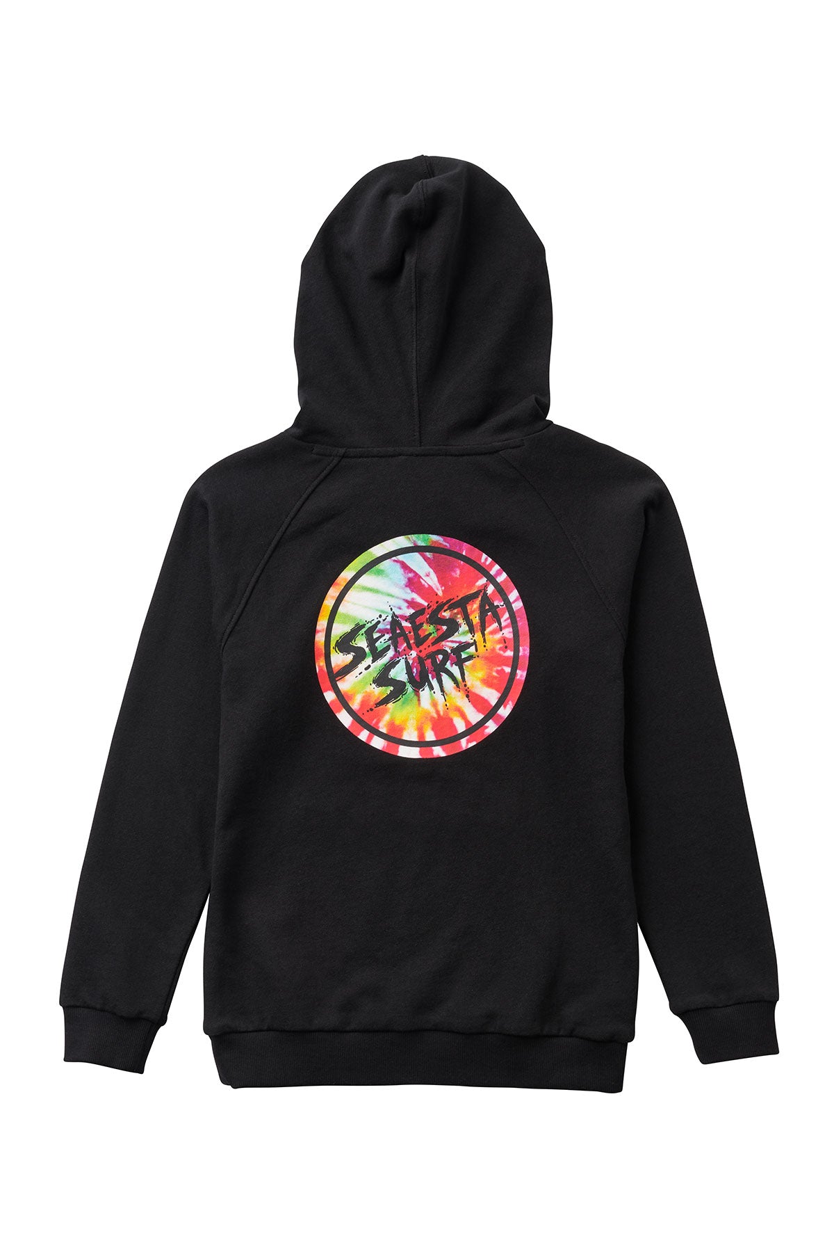 Image of Seaesta Surf Black Hoodie with Tie Dye Graphic / Youth