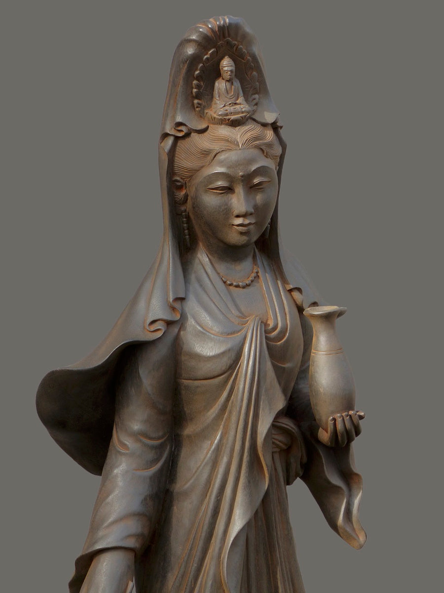 Quan Yin Standing with Vessel Statue, Antique Rust – GARDEN OF BUDDHAS