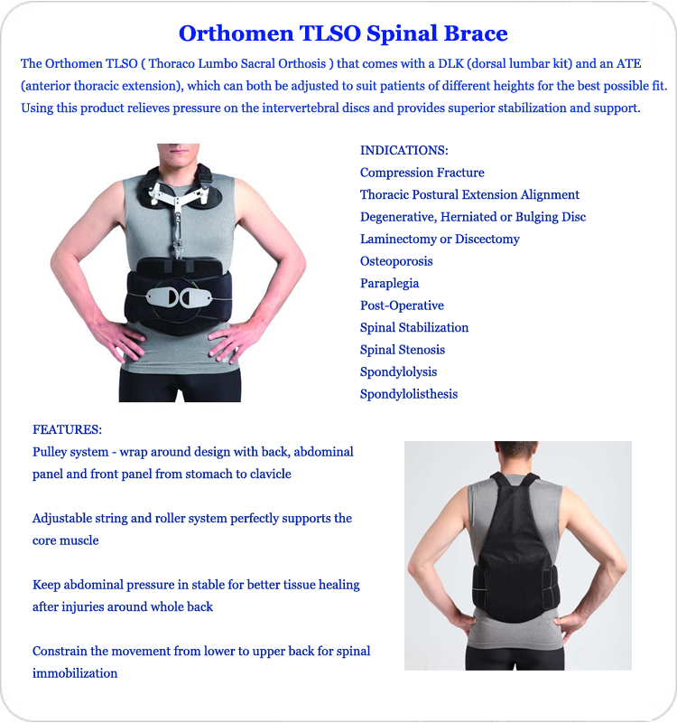 TLSO Full Back Brace w/ ATE- Osteoporosis, Spinal Stenosis, Post Surgical