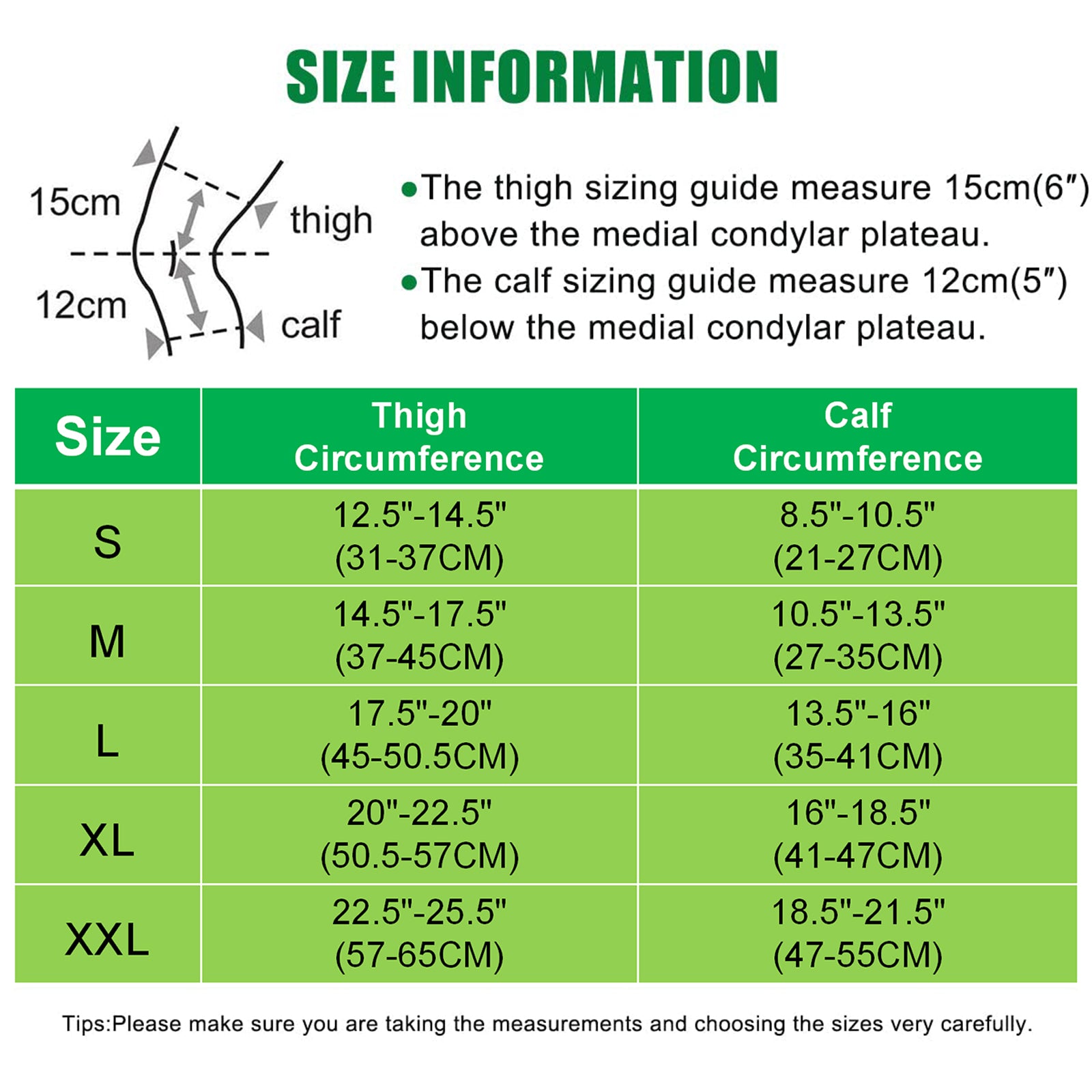 ACL knee braces' size circumference